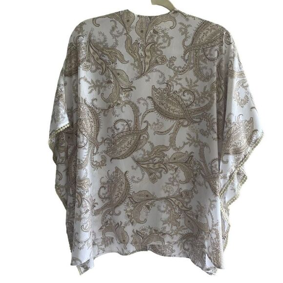 Chico’s Paisley Kimono Cardigan Women’s Small Medium White Tan Brown Lightweight - Picture 4 of 4